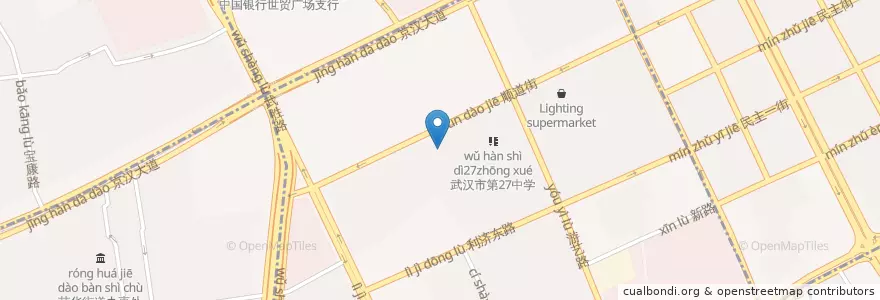 Mapa de ubicacion de 硚口区跃进村小学 en China, Hubei, Wuhan, 江汉区, 硚口区, 六角亭街道.
