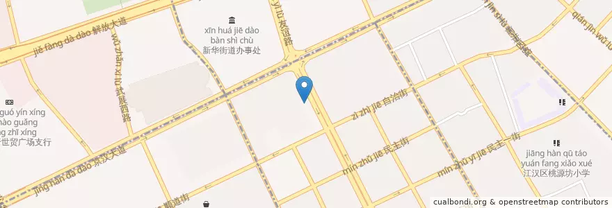 Mapa de ubicacion de 中国建设银行江汉支行 en 中国, 湖北省, 武汉市, 江汉区, 民意街道.