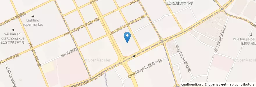 Mapa de ubicacion de 武汉市旅游学校 en 中国, 湖北省, 武汉市, 江汉区, 民意街道.