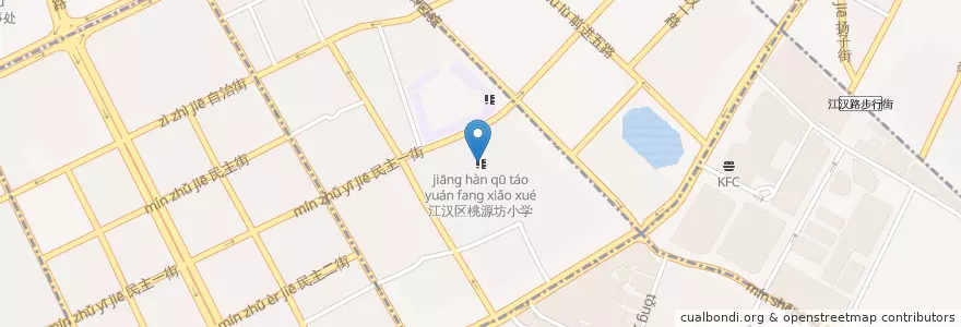 Mapa de ubicacion de 江汉区桃源坊小学 en 中国, 湖北省, 武汉市, 江汉区, 前进街道.