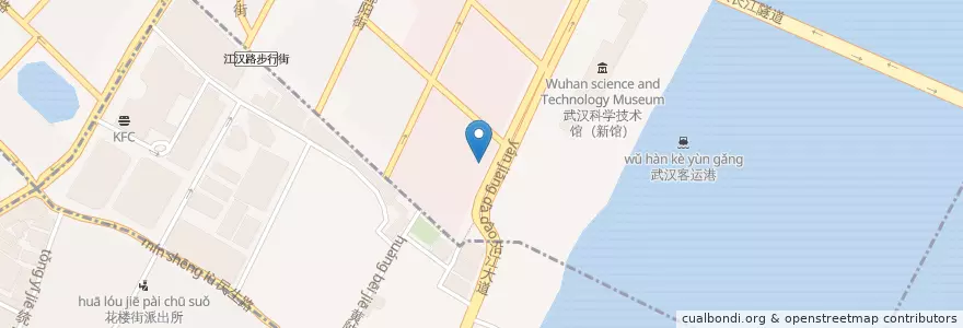 Mapa de ubicacion de 招商银行江滩支行 en 中国, 湖北省, 武漢市, 江漢区, 一元街道.
