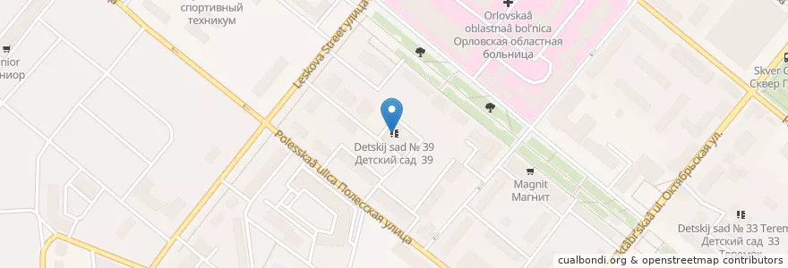 Mapa de ubicacion de Детский сад № 39 en Rússia, Distrito Federal Central, Oblast De Oriol, Орловский Район, Городской Округ Орёл.