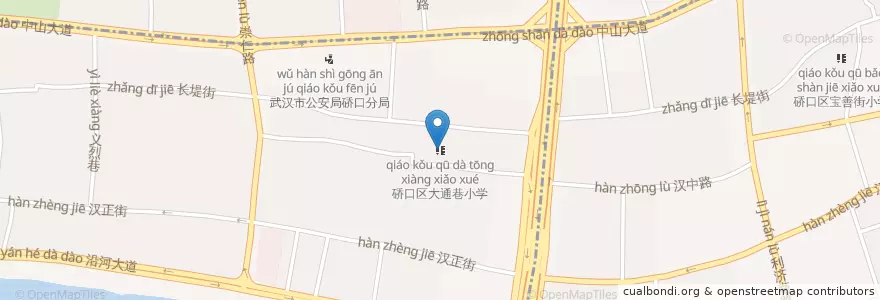 Mapa de ubicacion de 硚口区大通巷小学 en 中国, 湖北省, 武汉市, 硚口区, 汉阳区, 汉中街道.