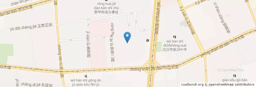 Mapa de ubicacion de 硚口区幸福村小学 en China, Hubei, Wuhan, 硚口区, 荣华街道.