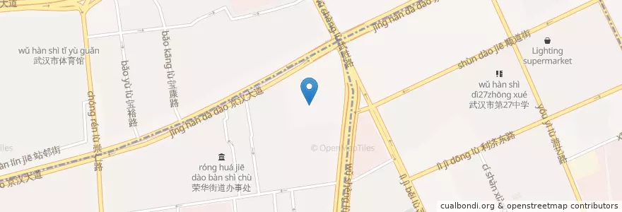 Mapa de ubicacion de 武汉市电车公司 en 中国, 湖北省, 武汉市, 江汉区, 硚口区, 荣华街道.