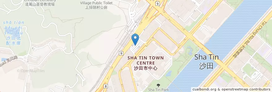 Mapa de ubicacion de 沙田市中心（新城市廣場）總站 Shatin Central (New Town Plaza) Bus Terminus en China, Cantão, Hong Kong, Novos Territórios, 沙田區 Sha Tin District.