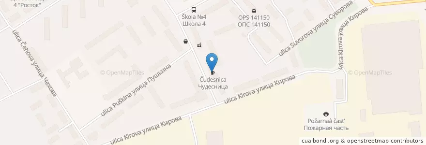 Mapa de ubicacion de Чудесница en Rusia, Distrito Federal Central, Óblast De Moscú, Городской Округ Лосино-Петровский.
