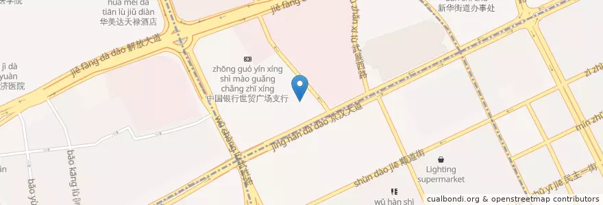 Mapa de ubicacion de 江汉区滑坡路小学 en 中国, 湖北省, 武汉市, 江汉区, 硚口区.