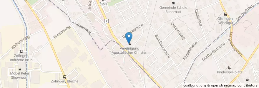Mapa de ubicacion de Vereinigung Apostolischer Christen en スイス, Aargau, Bezirk Zofingen, Zofingen.