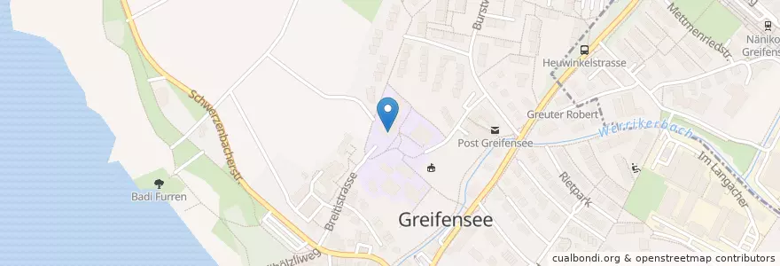 Mapa de ubicacion de Schul- und Gemeindebibliothek Greifensee en Svizzera, Zurigo, Bezirk Uster, Greifensee.