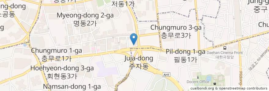 Mapa de ubicacion de 아웃백 충무로점 en 대한민국, 서울, 중구.