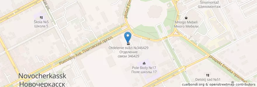 Mapa de ubicacion de Отделение связи №346429 en Rusia, Южный Федеральный Округ, Óblast De Rostov, Городской Округ Новочеркасск.