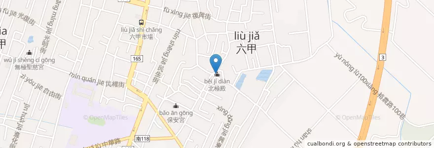 Mapa de ubicacion de 北極殿 en Taiwán, 臺南市, 六甲區.