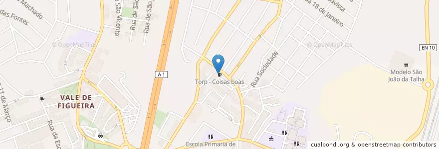 Mapa de ubicacion de Torp - Coisas boas en البرتغال, Área Metropolitana De Lisboa, Lisboa, Grande Lisboa, Loures, Santa Iria De Azoia, São João Da Talha E Bobadela.