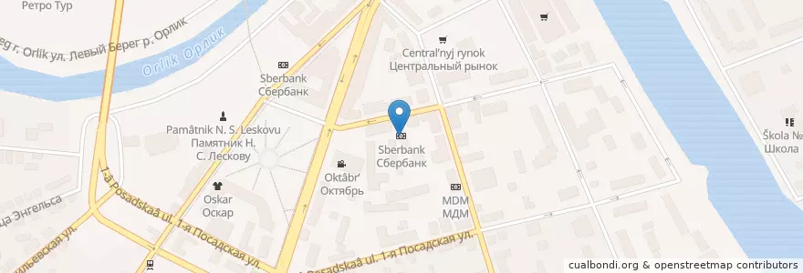 Mapa de ubicacion de Сбербанк en Rússia, Distrito Federal Central, Oblast De Oriol, Орловский Район, Городской Округ Орёл.