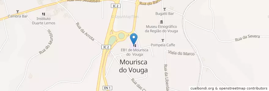 Mapa de ubicacion de EB1 de Mourisca do  Vouga en 葡萄牙, Aveiro, Centro, Baixo Vouga, Águeda, Trofa, Segadães E Lamas Do Vouga.