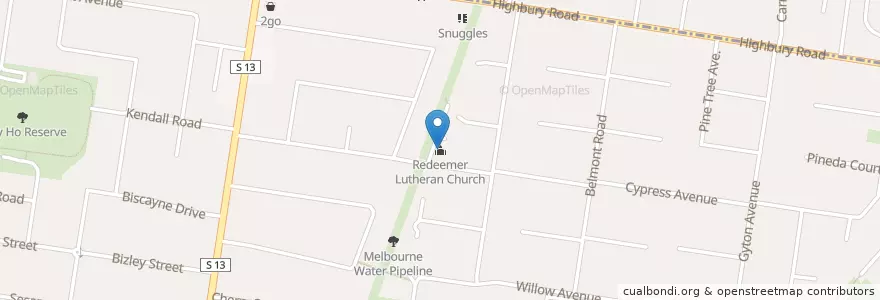Mapa de ubicacion de Redeemer Lutheran Church en 澳大利亚, 维多利亚州, City Of Monash.