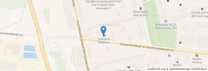 Mapa de ubicacion de Сбербанк en Russia, Distretto Federale Centrale, Москва, Южный Административный Округ, Birjulëvo Zapadnoe.