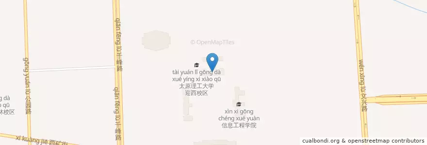 Mapa de ubicacion de 太原理工大学图书馆 en 중국, 산시성, 太原市, 万柏林区, 千峰街道.