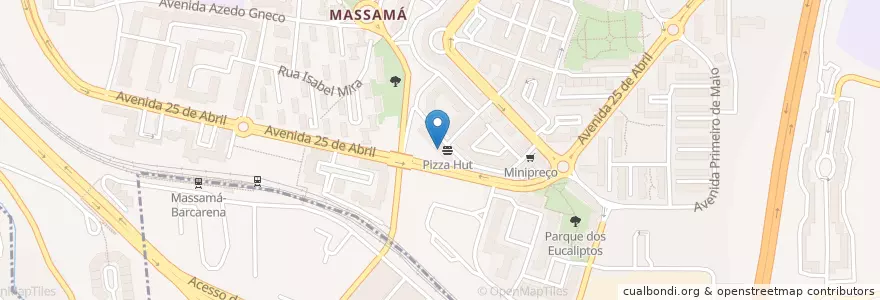 Mapa de ubicacion de Pizza Hut en 葡萄牙, Área Metropolitana De Lisboa, Lisboa, Grande Lisboa, Sintra, Massamá E Monte Abraão.