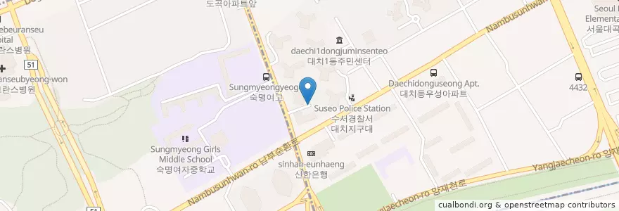 Mapa de ubicacion de 동부센트레빌 정문 주차장 en South Korea, Seoul, Gangnam-Gu, Daechi-Dong, Daechi 1(Il)-Dong.