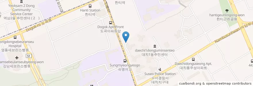 Mapa de ubicacion de 동부센트레빌 후문 주차장 en Südkorea, Seoul, 강남구, 대치동, 대치1동.