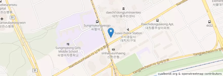 Mapa de ubicacion de 신한은행 en South Korea, Seoul, Gangnam-Gu, Daechi-Dong, Daechi 1(Il)-Dong.