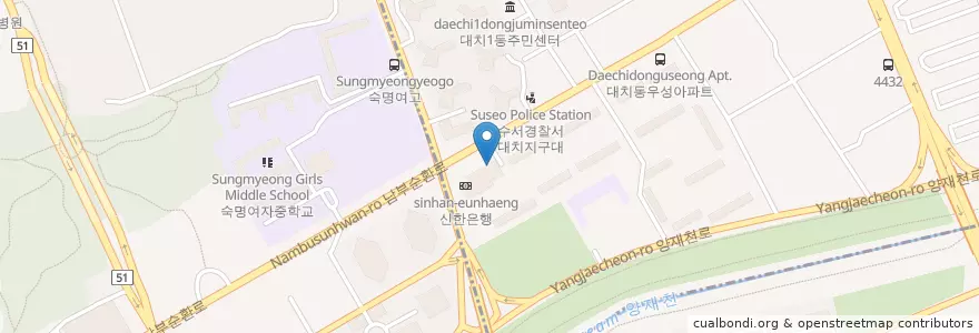 Mapa de ubicacion de 씨티은행(City Bank) en South Korea, Seoul, Gangnam-Gu, Daechi-Dong, Daechi 1(Il)-Dong.