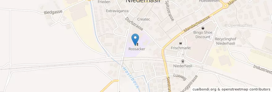Mapa de ubicacion de Schulhaus Rossacker en 瑞士, 蘇黎世, Bezirk Dielsdorf, Niederhasli.