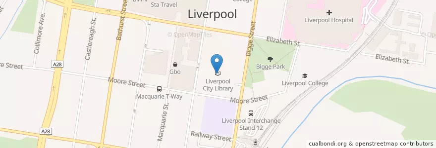 Mapa de ubicacion de Liverpool City Library en Avustralya, New South Wales, Liverpool City Council, Sydney.