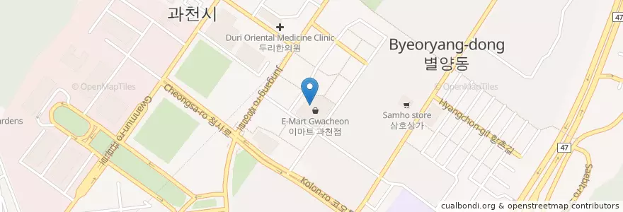 Mapa de ubicacion de 스타벅스 이마트과천점 en 대한민국, 경기도, 과천시.