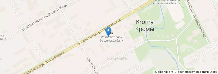 Mapa de ubicacion de городское поселение Кромы en Rusland, Centraal Federaal District, Oblast Orjol, Кромской Район, Городское Поселение Кромы.