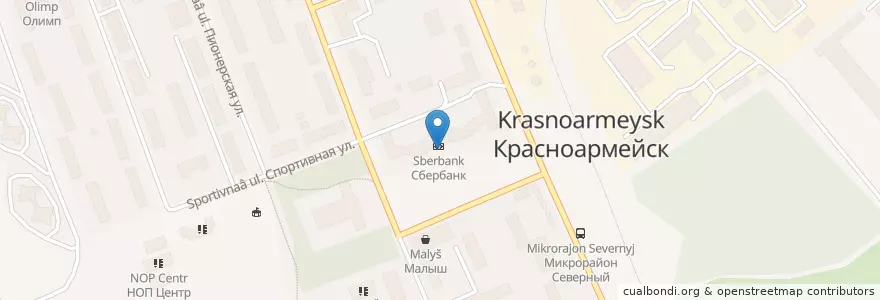 Mapa de ubicacion de Сбербанк en Rusland, Centraal Federaal District, Oblast Moskou, Городской Округ Красноармейск.