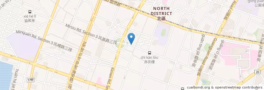 Mapa de ubicacion de 明卿蝦仁飯 en Taiwan, 臺南市, 中西區.