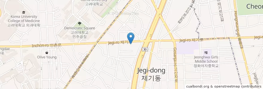 Mapa de ubicacion de 도미노피자 (Dominos) en Zuid-Korea, Seoel, 동대문구, 제기동.