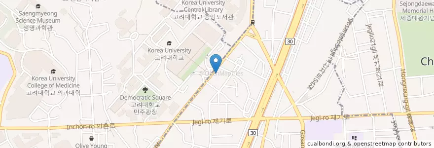 Mapa de ubicacion de 세렌디피티커피 (Serendipity Coffee) en 대한민국, 서울, 동대문구, 제기동.
