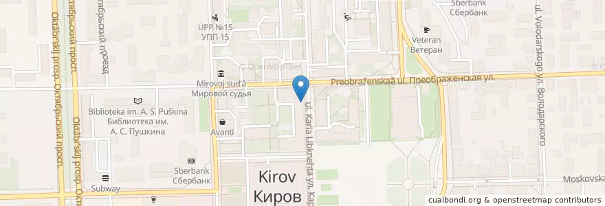 Mapa de ubicacion de Студенческая en ロシア, 沿ヴォルガ連邦管区, キーロフ州, キーロフ管区.