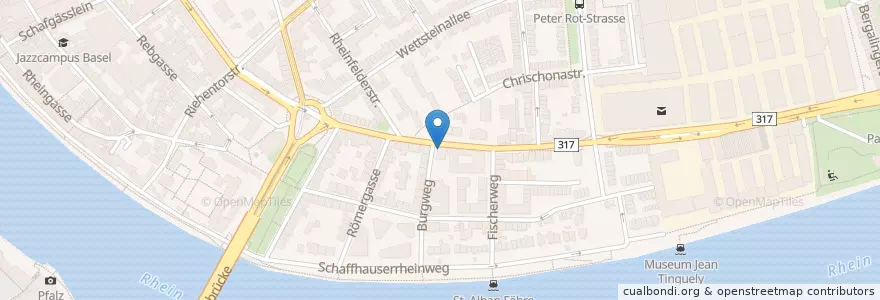 Mapa de ubicacion de Brauerei en Suiza, Basilea-Ciudad, Basilea.