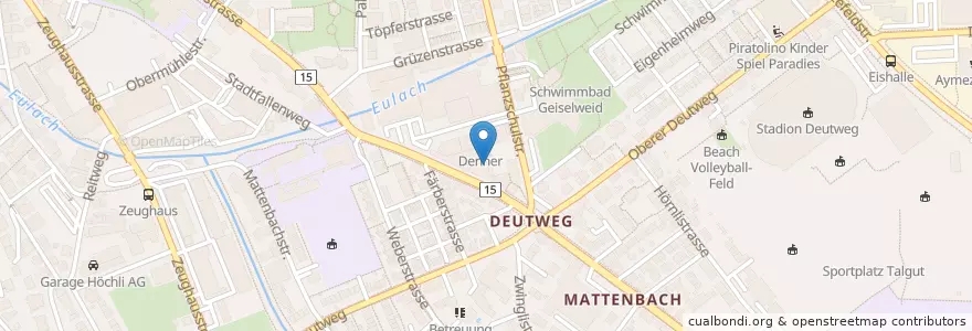 Mapa de ubicacion de Deutweg Apotheke en Switzerland, Zurich, Bezirk Winterthur, Winterthur.