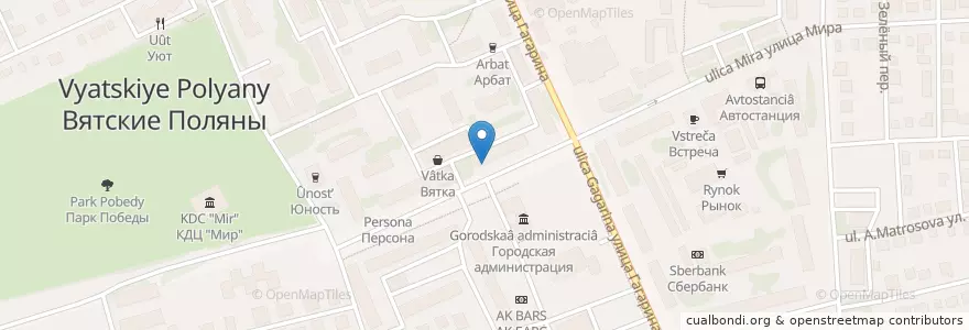 Mapa de ubicacion de Автоградбанк en Rusia, Приволжский Федеральный Округ, Óblast De Kírov, Городской Округ Вятские Поляны.