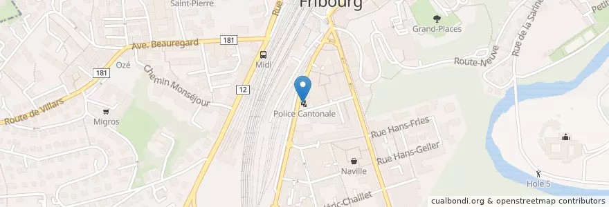 Mapa de ubicacion de Police Cantonale en Suíça, Fribourg/Freiburg, District De La Sarine, Fribourg - Freiburg.