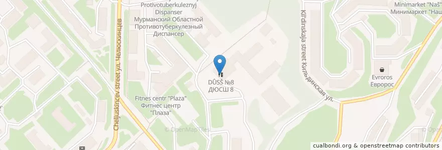 Mapa de ubicacion de ДЮСШ №8 en ロシア, 北西連邦管区, Мурманская Область, Городской Округ Мурманск.