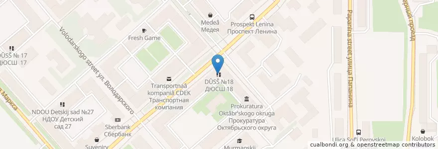 Mapa de ubicacion de ДЮСШ №18 en Rusia, Северо-Западный Федеральный Округ, Óblast De Múrmansk, Городской Округ Мурманск.