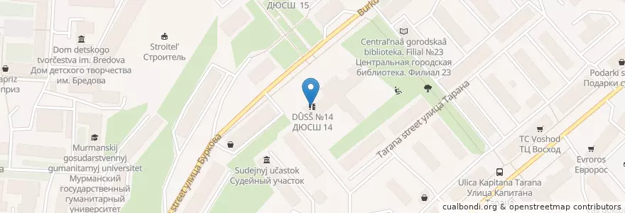 Mapa de ubicacion de ДЮСШ №14 en ロシア, 北西連邦管区, Мурманская Область, Городской Округ Мурманск.