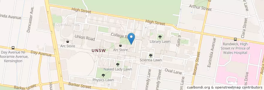 Mapa de ubicacion de University Health Service en Australia, Nueva Gales Del Sur, Sydney, Randwick City Council.