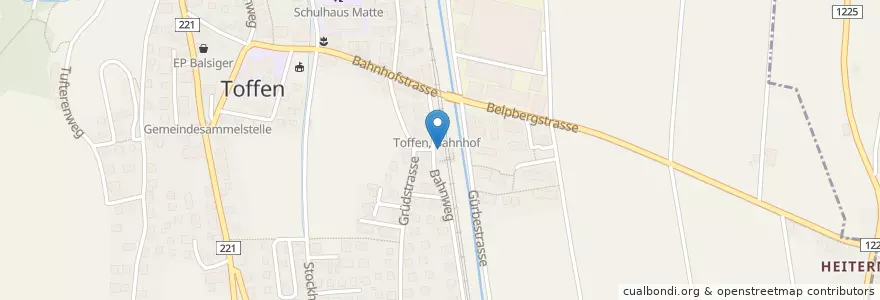 Mapa de ubicacion de Briefeinwurf Toffen, Bahnhof BLS en Schweiz/Suisse/Svizzera/Svizra, Bern/Berne, Verwaltungsregion Bern-Mittelland, Verwaltungskreis Bern-Mittelland, Toffen.
