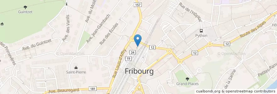 Mapa de ubicacion de Parking de la Gare en Швейцария, Фрибур, District De La Sarine, Fribourg - Freiburg.