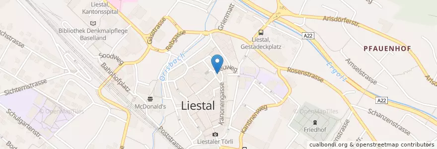 Mapa de ubicacion de Restaurant Metzgerei Bären en Suiza, Basilea-Campiña, Bezirk Liestal, Liestal.