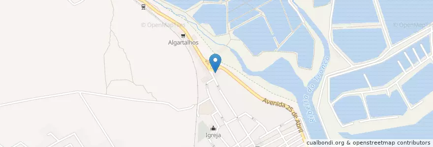 Mapa de ubicacion de Crispim en Португалия, Алгарве, Алгарви, Faro, Olhão, Moncarapacho E Fuseta.