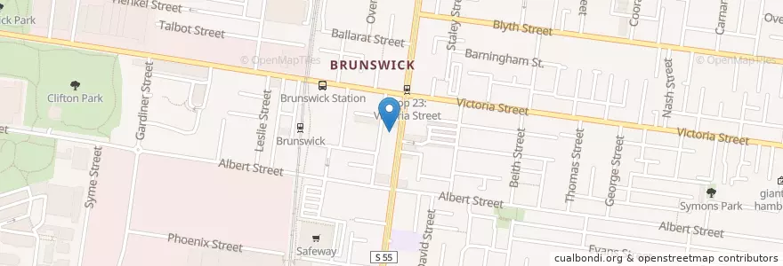 Mapa de ubicacion de Brunswick post office en Australie, Victoria, City Of Moreland.